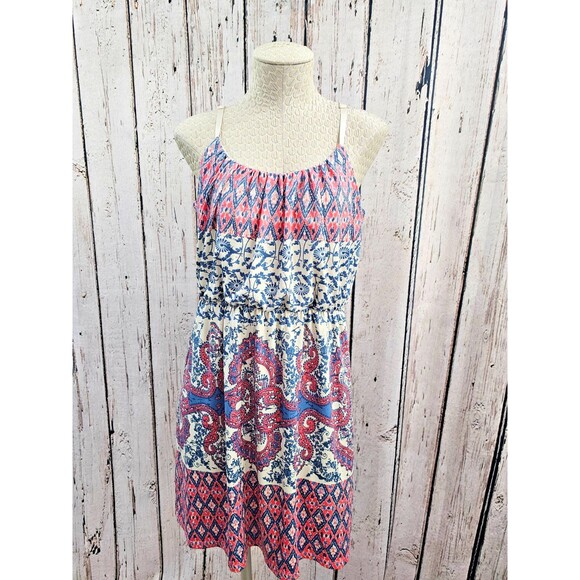 ALK Women's M Maurices Spaghetti Strap Pink Damask Blouson Knee Length Dress EUC - Picture 1 of 7